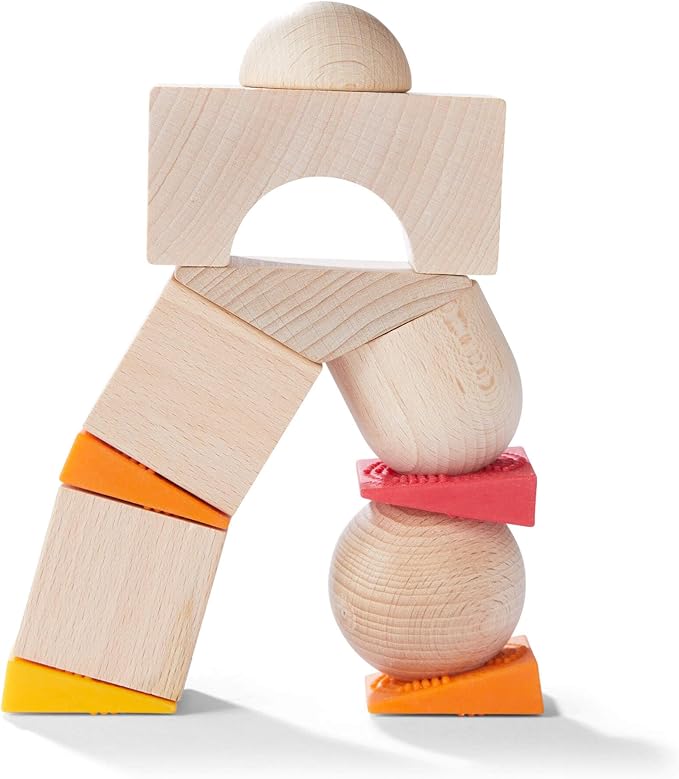 HABA Wooden Blocks Set Teetering Towers with Pattern Cards, Wood Block Set for Ages 4-8 for Fine Motor Skills, Made in Germany Creative Stacking Toy