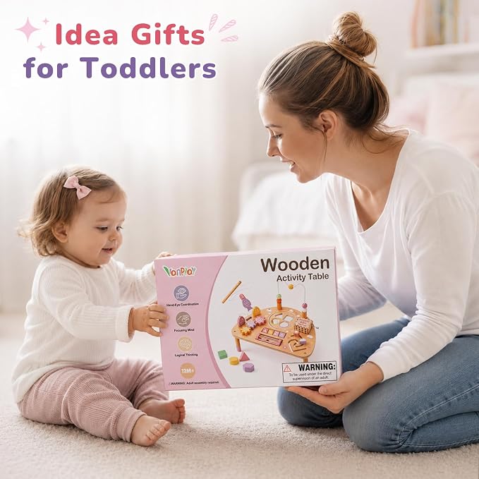 Vanplay Montessori Toys for 1 2 Year Old Girl Gift - 1st Christmas Birthday | 8 in 1 Learning Activities with Music Box/ Fishing Game, Busy Board Toys for Toddler 1-3, One Year Old Girl Birthday Gift