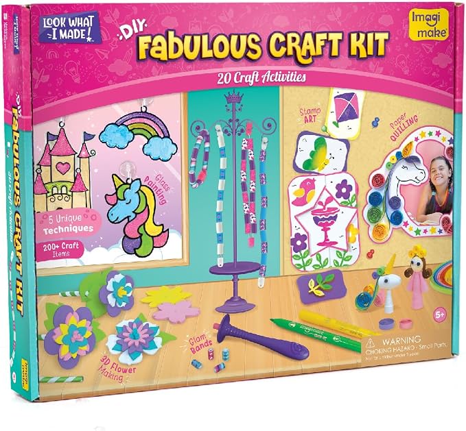 Imagimake Fabulous Craft Kit, 20 Mess-Free Creative Activities for Girls | Learn 5 Unique Art Techniques, Make Bracelets, Suncatchers & More, Birthday Gift for Girls Ages 5,6,7,8,9,10,11,12 Years Old