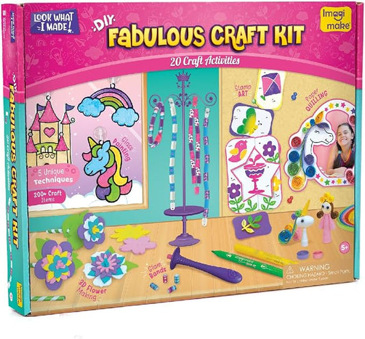 Imagimake Fabulous Craft Kit, 20 Mess-Free Creative Activities for Girls | Learn 5 Unique Art Techniques, Make Bracelets, Suncatchers & More, Birthday Gift for Girls Ages 5,6,7,8,9,10,11,12 Years Old