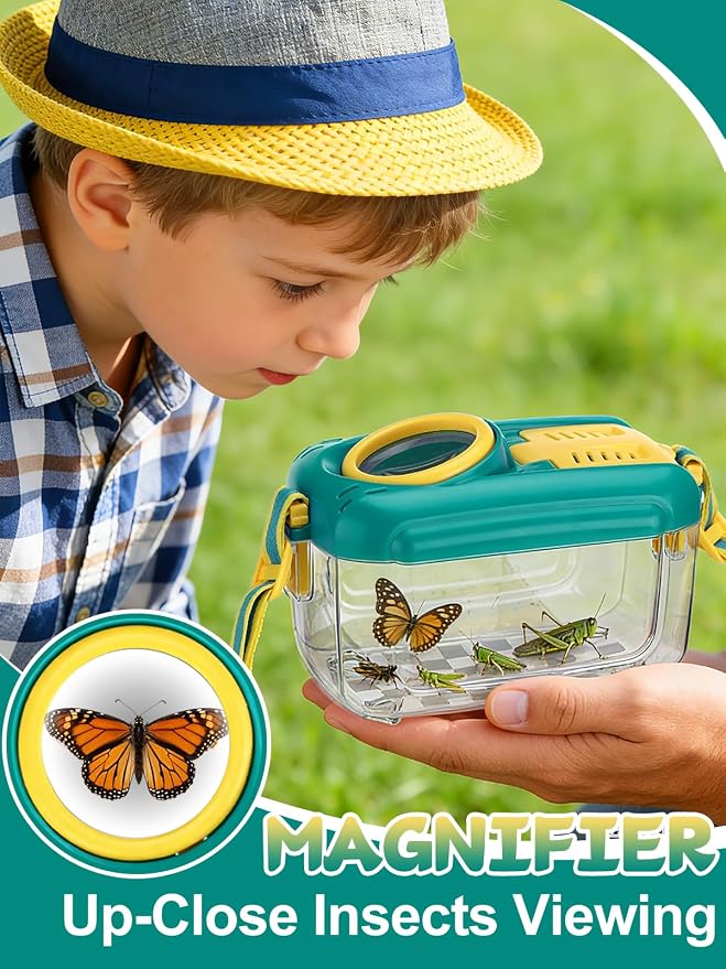 2 Sets Bug Catcher for Kids, Bug Catching Kit Gifts with Butterfly Net Toys | Built-in Magnifying Glass Bugs Box, Kids Camping Toys Bugs Collection Outdoor Explorer Kit for Age 3 4 5 6 7 8, Pink & Blue