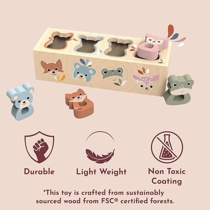Wooden Animal Shape Box for Toddlers 12m+ Shape Sorter Toy | wooden animal shapes, shape sorter toys for toddlers, color recognition, cognitive play, fine motor skill, preschool learning