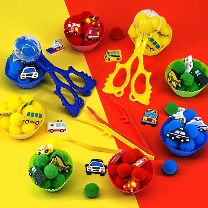 Cars Sensory Bin Items Transportation Counting Sorting Sensory Bin Filler Fine Motor Excavator Ambulance Fire Engine Police Car Taxi School Bus Counts for Summer Sorting Counting Decor