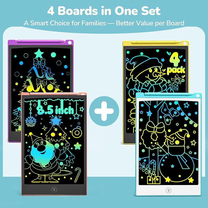TECJOE 4 Pack LCD Writing Tablet, 8.5 Inch Colorful Drawing Board, Kids Travel Games Activity Learning Toys, Birthday Gifts for 3-8 Year Old Boys Girls Toddlers Preschooler | Colorful Doodle Board, Travel Road Trips Essential, Quiet Time, Learning Toys...