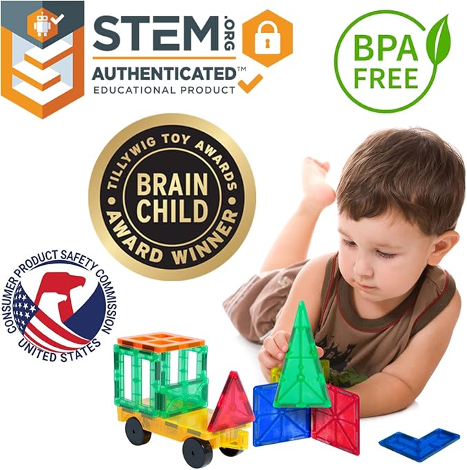 Tytan Tiles 220-Piece Supersized Magnetic Tiles Building Set, 1000s of Creations, Large 3D Castles, Massive Vehicles, & Rocket Ships, Kids’ STEM Toy, Architecture, Innovative Play, Ages 3 and Up