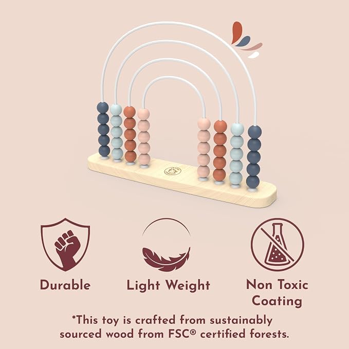 Wooden Roller Abacus Toy, Colorful Beads, Develops Hand-Eye Coordination, Color Recognition & Creativity, Smooth Sliding on Stainless Steel Rods, Non-Toxic Paint, Ideal for Kids | colorful sliding beads, roller abacus, wooden bead maze, montessori toys...