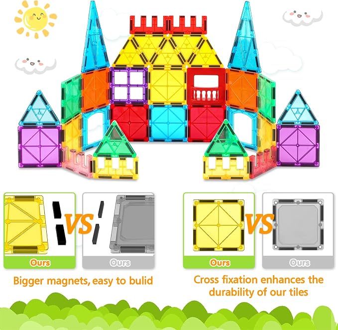 NVHH 100PCS Magnetic Tiles Blocks for Kids Ages 3-5 4-8 STEM Learning Toys | Educational Preschool Magnet Building Toys for Toddlers,Christmas Birthday Gifts for 3 4 5 6 7 8+ Year Old Boys Girls