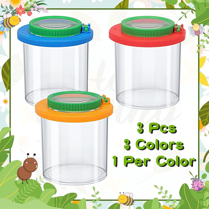 Coopay 3 Pcs Insect Bug Viewer for Kids - Bug Jars, Critter Insect Cage, Bug Container, Bug Catcher, Magnifying Insect Box for Children, Kids Science Nature Exploration Collecting Kit