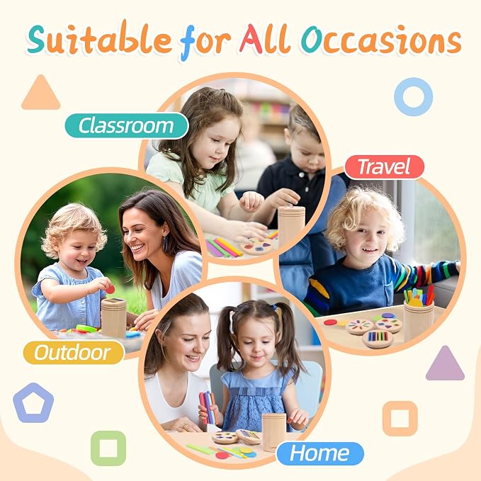 4 in 1 Wooden Color Sorting Toy, Montessori Toys for 2 3 4 Year Old | Fine Motor Skills Preschool Learning Sensory Toys for Toddlers 1-3, Educational Sorting Matching Games, Baby Boys Girls Gifts