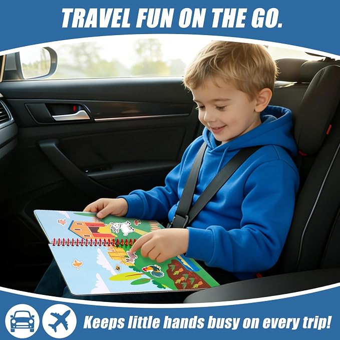 Jelly Sticker Book for Kids 3-5, Reusable Sticker Books for Toddlers | Waterproof Easy to Clean Road Trip Activities, Easter Basket Stuffers & Travel Essentials (Farm)