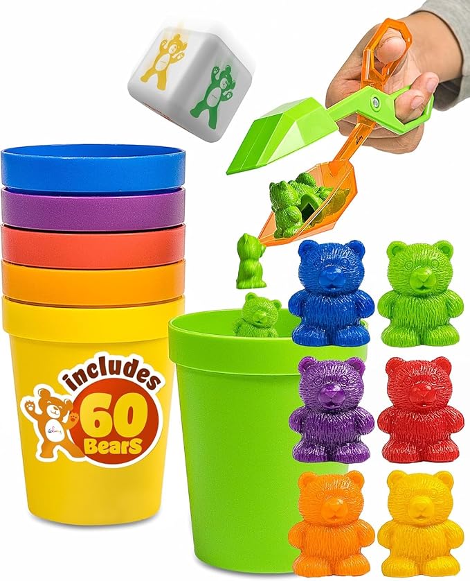 Counting Bears Set - 70 Pc Color Sorting Sensory Toys for Toddlers 3-4 - Montessori Toys for 3 Year Old - Autism Toys for Toddlers 3-4 - Color Sorting Toys for Toddlers Learning + Education | Montessori Toys, Autism Toys for Toddlers 3-4 - Color Sortin...