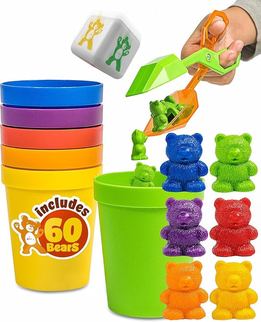 Counting Bears Set - 70 Pc Color Sorting Sensory Toys for Toddlers 3-4 - Montessori Toys for 3 Year Old - Autism Toys for Toddlers 3-4 - Color Sorting Toys for Toddlers Learning + Education | Montessori Toys, Autism Toys for Toddlers 3-4 - Color Sortin...