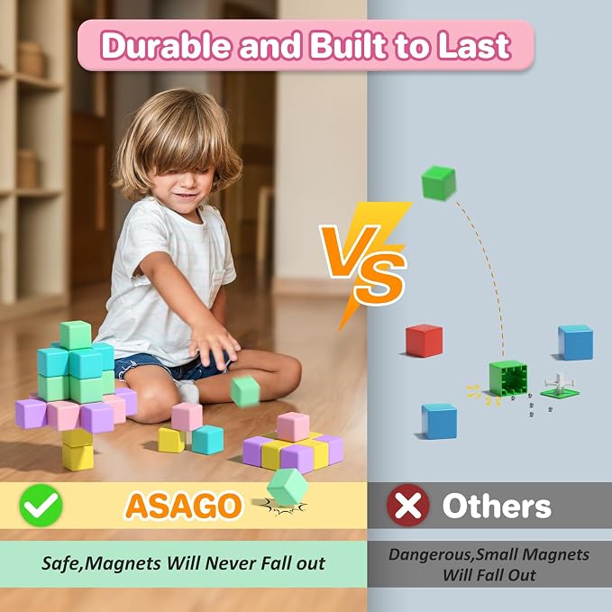 Magnetic Blocks for Toddlers, 1.34in Macaron Magnetic Building Cubes for Kids Ages 1-3, Stem Preschool Stack Construction Educational Toys for 3+ Years Old Boys Girls