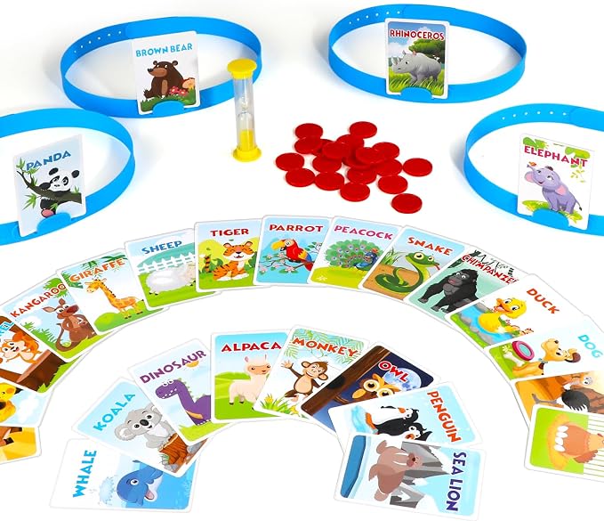 Headbands Game for Kids – Guessing Board Game to Boost Vocabulary | Critical Thinking, and Social Skills – Quick Question Family Game Night for 2–4 Players – Travel-Friendly Fun (Animal Theme)