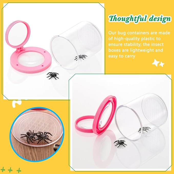 Skylety 2 Pieces Bug Jars Insect Viewer Catcher Bug Magnifying Insect Cage Container for Kids Children Science Nature Exploration Tool (Pink)