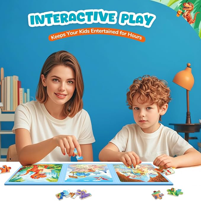 Homicozy Magnetic Puzzles for Toddler Kids 3-8, Dinosaur Travel Toys | 36-Pieces Magnetic Puzzle for Kids Ages 3-5 4-6, Car Airplane Road Trip Activities, Quiet Screen-Free Game, Birthday Gifts