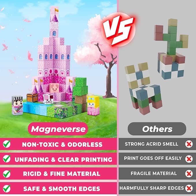 Magnetic Blocks - 100PCS Pink Princess Castle Magnetic Building Blocks, 3D Magnet Cubes for Girls, STEM Construction Toy for Kids Ages 3-12, Princess Toys for Kids Birthday Gifts