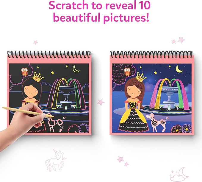 Skillmatics Magical Scratch Art Book – Unicorns & Princesses, Travel Toy | Craft Kit, Drawing & Coloring Supplies, 30+ Scratch Stickers, Screen-Free, Gift for Toddlers, Girls & Boys Ages 3, 4, 5, 6