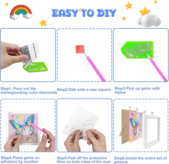 Diamond Art Kits for Kids - Crafts for Girls 8-12 - Diamond Art Painting with Wooden Frame - Arts and Crafts for Kids Ages 4-6 8-10 - GEM Art Supplies Dots for Adult Beginners Home Wall Decor Gifts