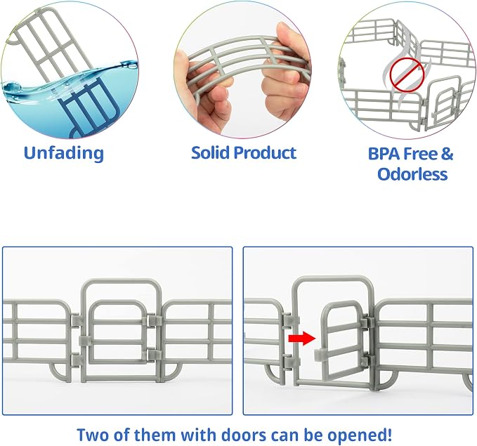 TOYMANY 20PCS Plastic Fence Toys Corral Fencing Panel Accessories Playset | Includes 2 Gates Fences, for Barn Paddock Horse Stable or Farm Animals Horses Figurines, Educational Gift for Kids Toddler
