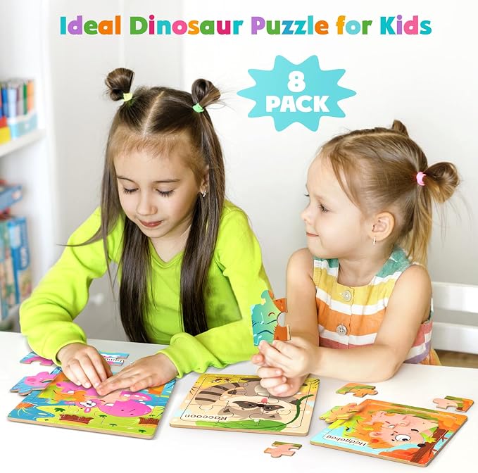 Zeoddler Wooden Puzzles for Toddlers, 8 Pack Animal Jigsaw Puzzles for Kids3-5, 9 Pieces Preschool Learning Activities, Learning & Educational Toys, Gift for Boys, Girls