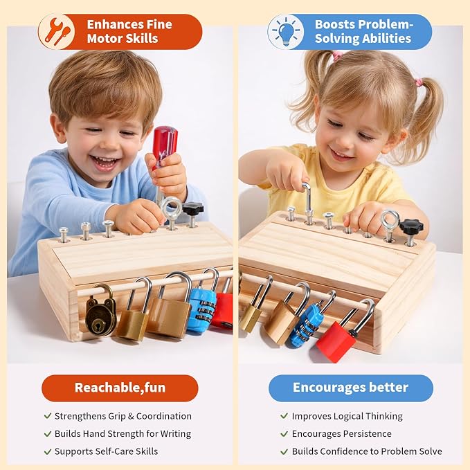 INIFEIDALA Montessori Screwdriver Board Set - Lock and Key Toy | Busy Board Toys for 3 4 5 Year Olds Boy Birthday Gifts,Kids Tool Set,Preschool Learning Sensory Fine Motor Skills STEM Toys