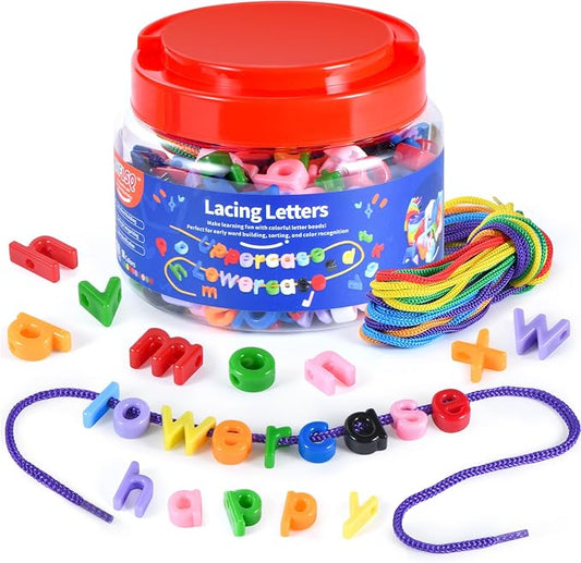 278 Pcs Lacing Letters Beads, 10 Color Alphabet Letter Beads Learning Toys with 18 Laces, Lowercase ABC Bead Letters Toys for Kids Ages 3+, Home Manipulatives for Preschoolers, Back to School Supplies