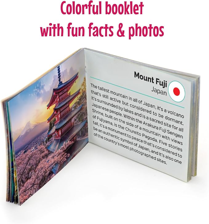 Menique Explore the World Memory Matching Game – 100 Cards (50 Pairs) with Famous Landmarks from 50 Countries – Includes Flag, Country & Place – Educational Geography Game + Informative Booklet