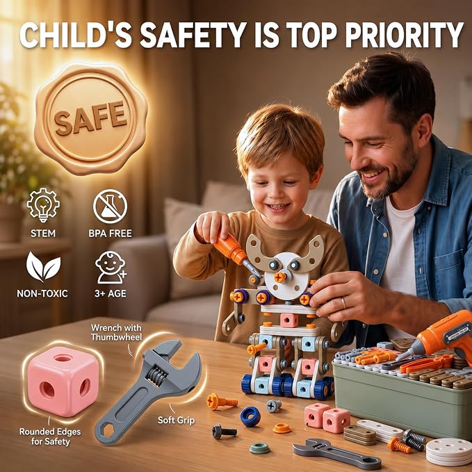 2026 New Kids Tool Set, 211 Pcs STEM Building Toys for Ages 3-8 | Tools for Kids, Toddler Tool Set, Building Toys for Kids Ages 4-8, Erector Sets for Kids Ages 4-8, Toy Building Sets