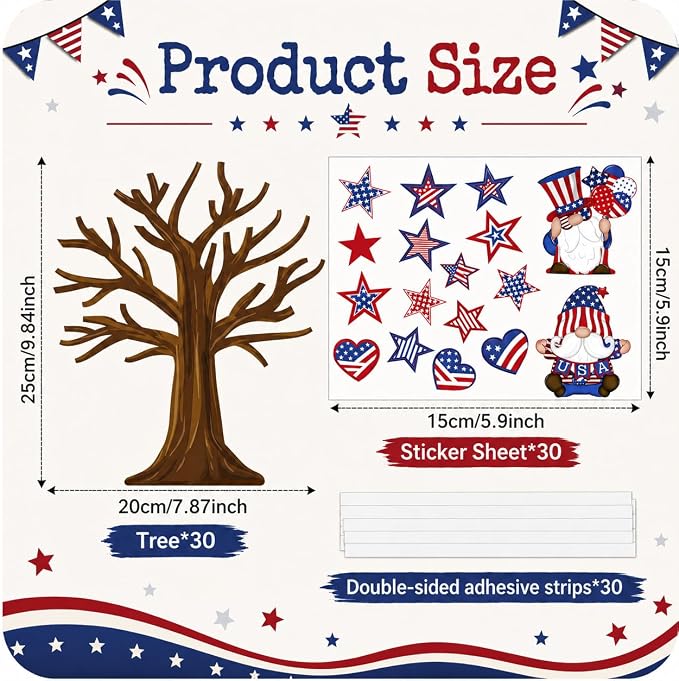 Cinrobiye 30 Set 4th of July Craft Kit, DIY Patriotic Tree Craft Activity for Independence Day Classroom Activities, USA Party Favors, Holiday Decorations and Summer Crafts