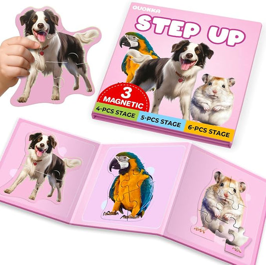QUOKKA Step Up Magnetic Puzzles for Toddlers 1-3, Animals Puzzle Set in One Book, Travel Games for Kids 3-5, Screen Free Toy for Toddlers and Preschoolers