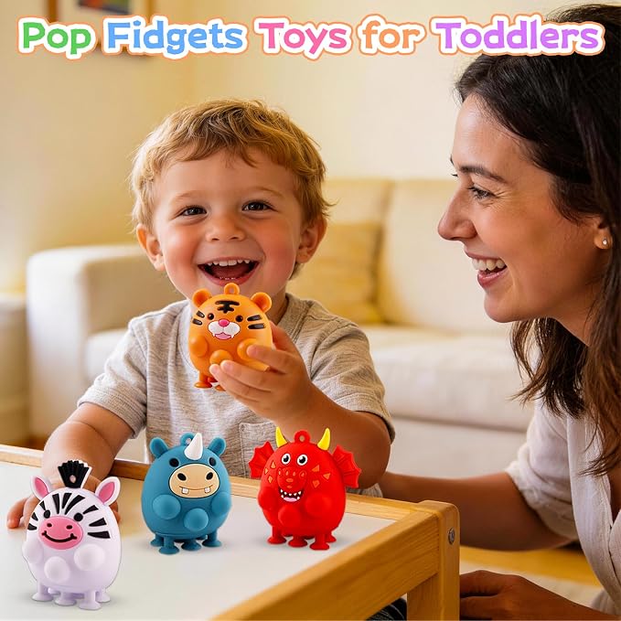 12PCS Animal Suction Popper Fidget Toys, Travel Toys for Airplane Car Activities, Silicone Sensory Toys, Birthday Party Favors for Kids, Pinata Stuffers for Kids, Preschool Classroom Prizes