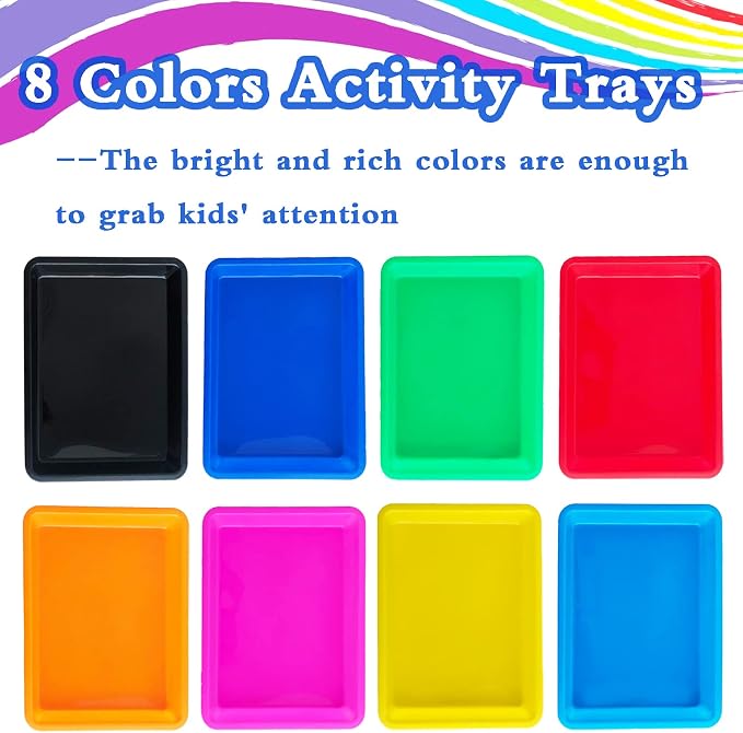 10 Pack Plastic Art Trays: 8 Color Sensory Trays for Kids Crafts & DIY Projects