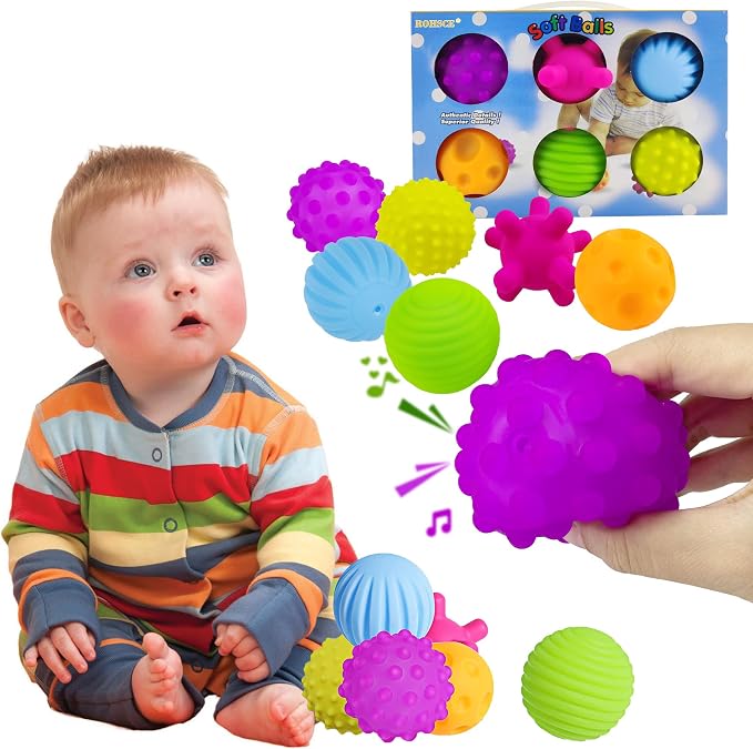 Baby Sensory Balls, Soft Textured Multi Ball Set 6 Pack, Colorful & Bright Infant Sensory Toys for 6-12 Months, Montessori Grasping Balls for Toddlers 1-3, 1st Birthday Gift