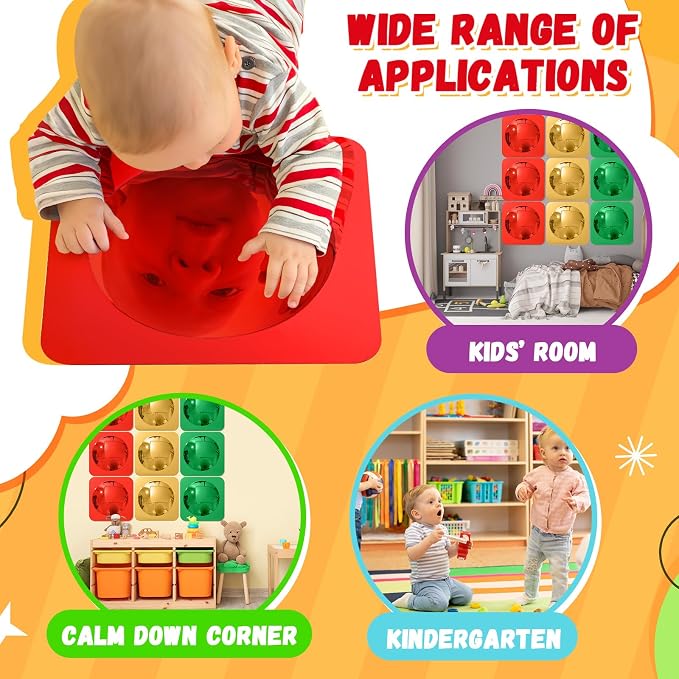 Geiserailie 9 Pcs Sensory Wall Bubble Mirrors, 10 x 10 Inch, CPC Certified | Colorful Acrylic Convex Mirrors, Sensory Room Must Haves, Classroom Learning Tool, Calming Corner, Preschool Daycare Activity