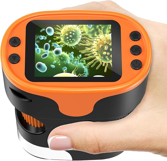 Kids Digital Microscope STEM Toy: Complete Science Gift Kit for Ages 4-12 | 32GB Card for Photos & Video / Custom EVA Case / Real Glass Slides / Upgraded Slide Slot / Rechargeable / 1000X / 4K Screen