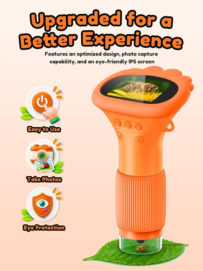 Acoath Microscope for Kids, 1000X Handheld Digital Miniscope with 2.0" Screen, Portable Pocket Microscope Education Toys Birthday Gifts for Age 3 4 5 6 7 8 9 10 Girls Boys