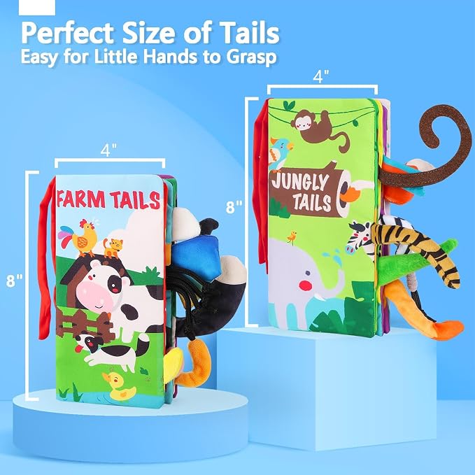 beiens Baby Book Toys, 2PCS Touch and Feel Soft Sensory Crinkle Books | Baby Toys 0-3-6-12-18 Months, Cloth Infant Newborn Toys for Tummy Time, Stroller Car Seat Toys, Baby Boy Girl Shower Gifts