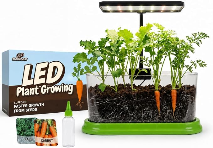 Kids Gardening Kit with LED Grow Light & Root Viewer - Kids Plant Growing Kit - Indoor Mini Garden Set - Vegetable & Herb Garden - Nature Craft for Kids - STEM Science Experiment - Grow Your Own Plant
