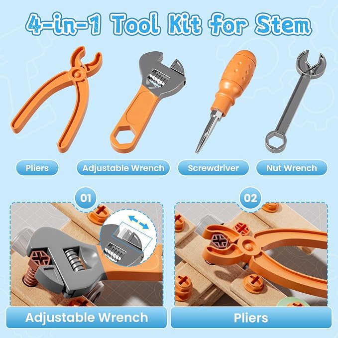 CUTE STONE 168Pcs Kids Tool Set with Electric Drill Toy, Building Kit | Toddler Play Tools with Vest & Storage Box, Montessori STEM Pretend Play Kit, Construction Building Toy Gift for kid Ages 3-6