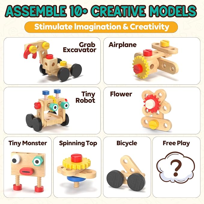 Lehoo Castle Kids Tool Set, Wooden Montessori Robot Tool Bench for Boys 3+ | Toolbox Workbench with Blackboard, STEM Construction Learning Toys for Kids Age 3-5, Birthday Gifts for Boys Girls
