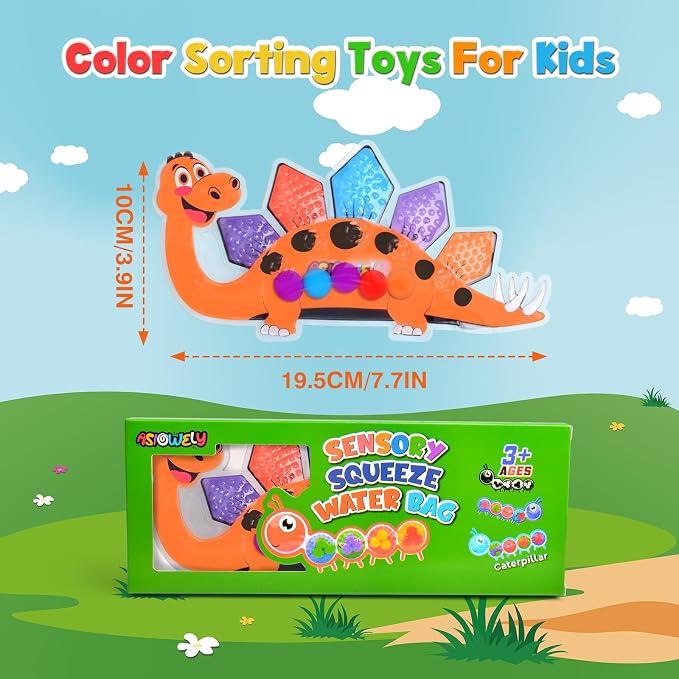 3Pcs Dinosaur Color Sorting Sensory Toys for Kids with Autism Toddler Toys for Airplane Travel Road Trip Montessori Toys Fine Motor Skills A Easter Basket Stuffers Gifts for Kids Boys Girls