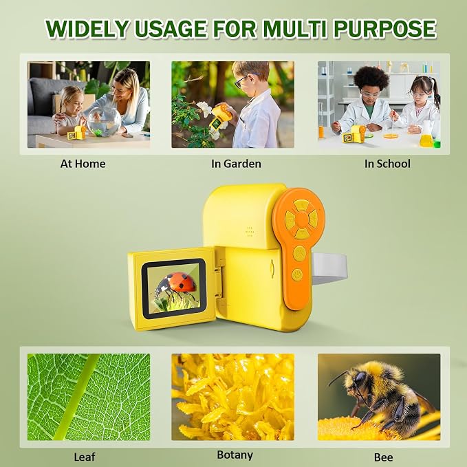 1000X Microscope for Kids 8-12, 4K HD Screen with 6 LED Lights, Portable Microscope for Outdoor STEM Learning, Rechargeable Science Kit, Birthday Easter Gifts for Kids