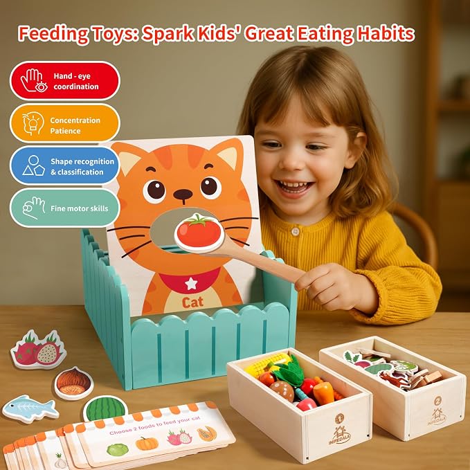 INIFEIDALA Montessori Farm Learning Game for Toddlers 3-5 | Wooden Activity Board,Challenge Cards,Fine Motor Skills,Sorting & Letter Matching,Screen-Free Educational Toy