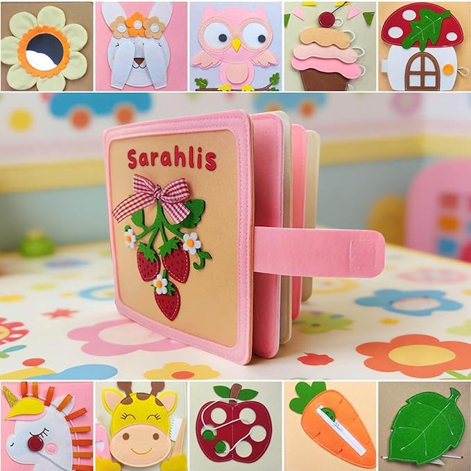 Personalized Montessori Felt Busy Book for Toddlers 1-3, Custom Name Quiet Book, Preschool Learning Activity Book, Travel Toy for Kids Ages 2-6, Birthday Easter