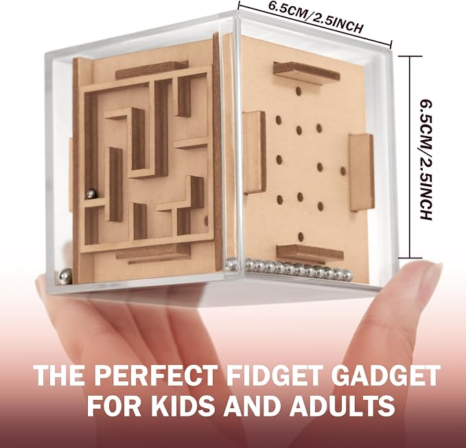 Fidget Puzzle Cube for Kids and Adults - 6-Sided Wooden Puzzle Game Fidget Toy for Anxiety Relief - Handheld Maze Cube for Travel - 3D Brain Teaser Magic Cube Fidget for Christmas Stocking Stuffers