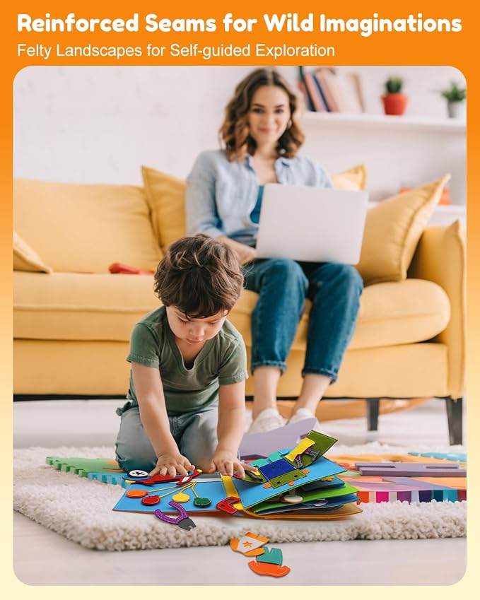 Busy Book for Toddlers 1-3, Montessori Busy Board for 1 Year Old | Felt Activity Books for 1+ year old, Airplane Car Travel Toy, Quiet Books, Kids Ages 2-4 Preschool Educational Learning Gifts