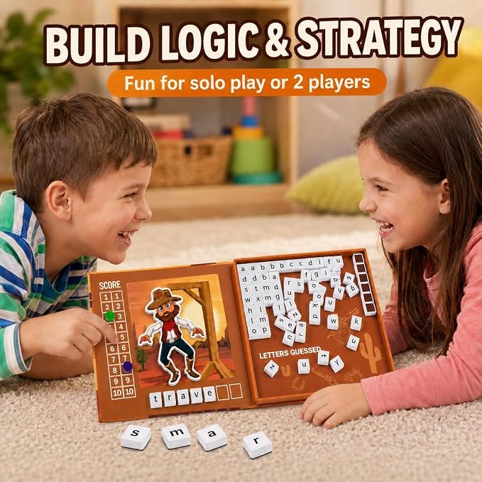 TRAVOFUN Magnetic Hangman Game | Travel Games for Kids Ages 4-8 | Reusable letters make this hangman game for kids a 2-player spelling activity for car rides, flights, and quiet time.