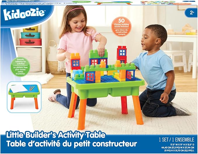Kidoozie - Little Builders Activity Table | Flip the lid for a block-building surface, open it up for scoop-and-pour play - three sensory stations in one, Ages 2+