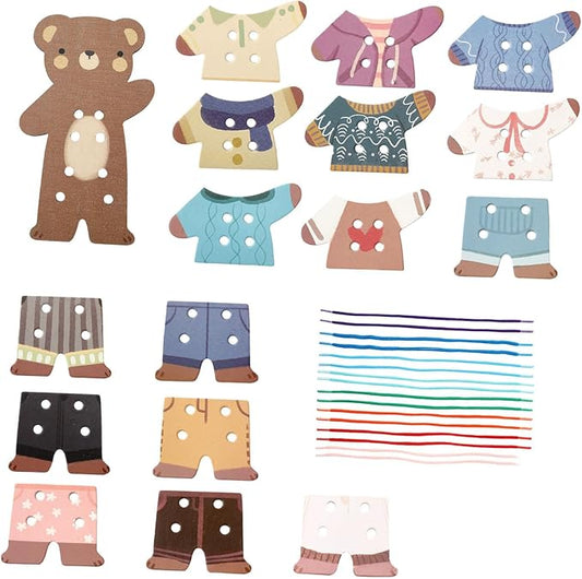 Lacing Threading Toy Wood Lacing Threading Toy for Children with Sturdy Strings and Clothing Pieces for Fine Motor Skills Hand Eye